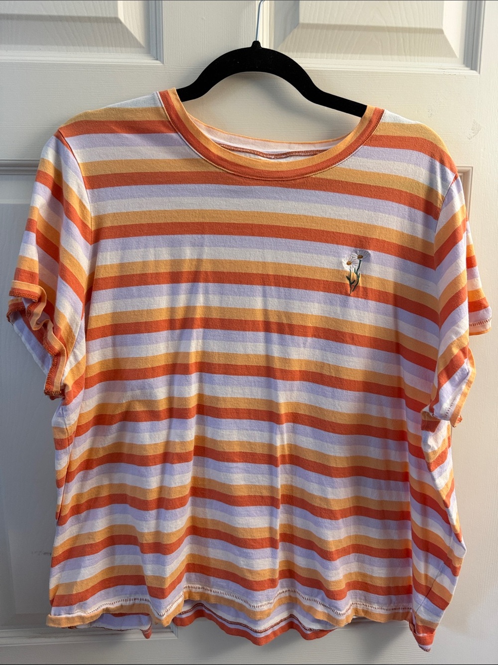 Madewell Orange & White Striped Short-Sleeve Tee with Embroidered Flower